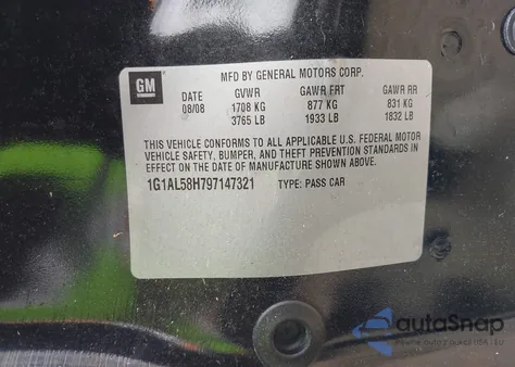 2009 Chevrolet Cobalt Lt from USA, damaged, VIN 1G1AL58H797147321